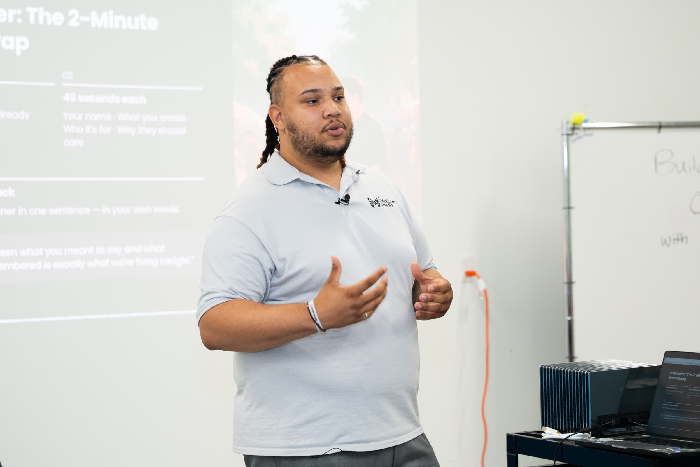 Carter McKinney speaking to a workshop audience